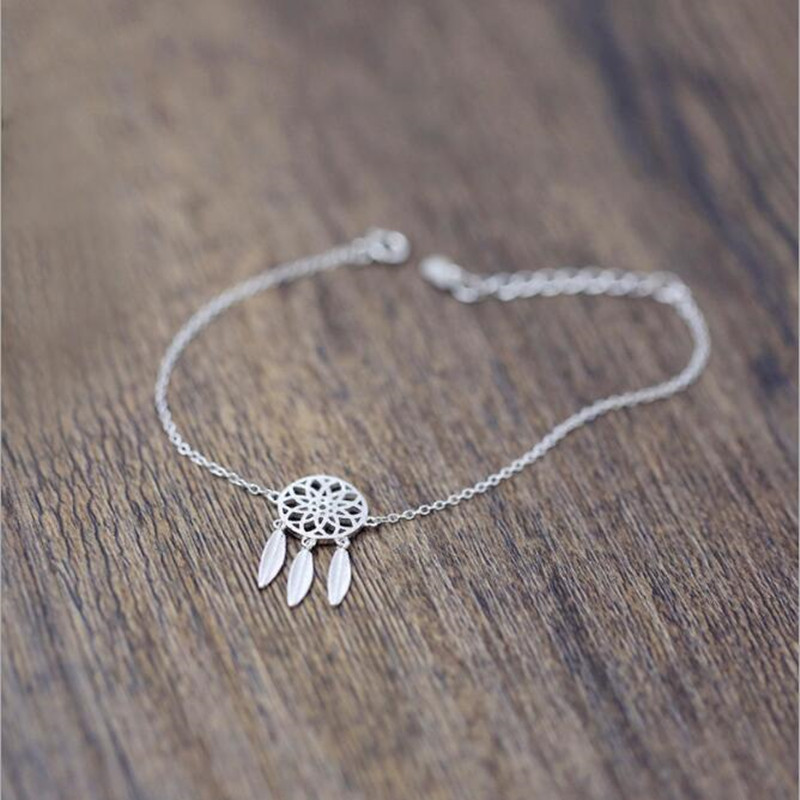 Ethnic Fashion Sale - ขายร้อนแฟชั่น 925 เงินสเตอร์ลิงสร้อยข้อมือ Dream Catcher ขนสไตล์ชาติพันธุ์สไตล์หญิงสร้อยข้อมือ