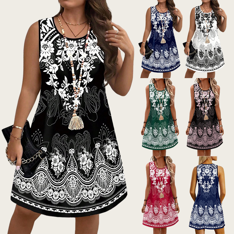 Ethnic Fashion Clothing - ชุดเดรสสไตล์วินเทจลายชนเผ่า ประจำฤดูร้อน 2026 ชุดเดรสผู้หญิงไซส์ใหญ่ ชุดเดรสลำลอง ชุดเดรสชายหาดลายดอกไม้