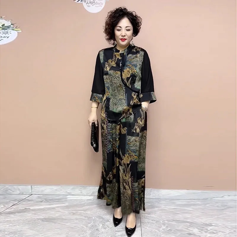 Ethnic Fashion Wear For Women - 2025 ใหม่กางเกงขากว้างชุดกลางและผู้สูงอายุหลวมแม่สวมใส่ของคุณเลดี้ High end แฟชั่นสไตล์ชาติพันธุ์ผู้หญิง 2