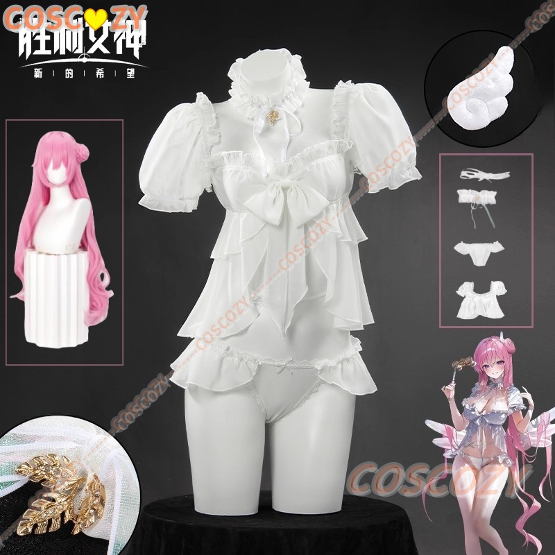 Ethnic Outfit - เกม NIKKE: เทพธิดาแห่งชัยชนะ Dorothy คอสเพลย์เครื่องแต่งกายฤดูร้อนสีขาวชุดว่ายน้ํากางเกงขาสั้นวิกผมผู้หญิงเซ็กซี่ Carnival