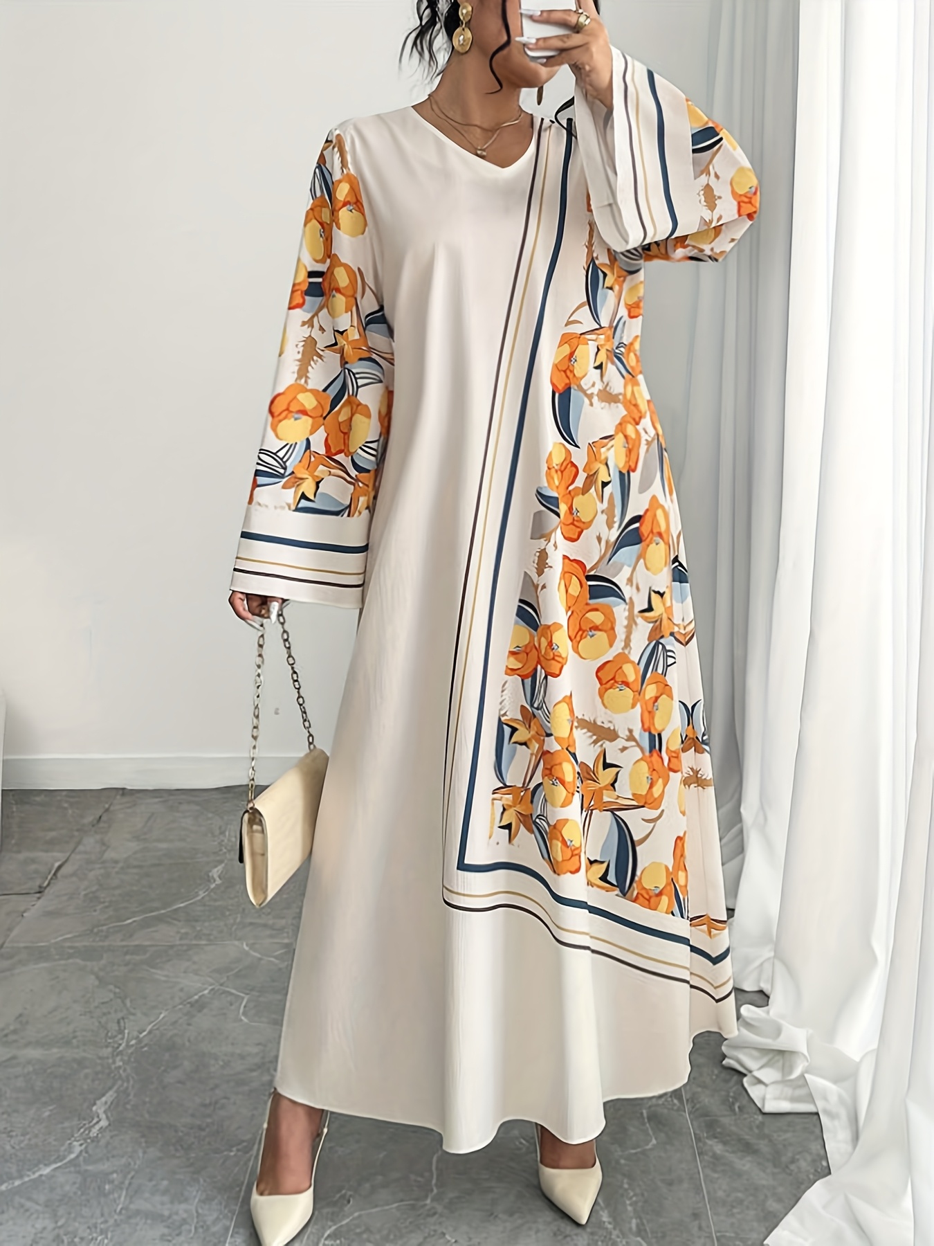 Ethnic Fashion Clothing - ชุดเดรสสไตล์ตะวันออกกลางสำหรับผู้หญิงไซส์ใหญ่ แฟชั่นทันสมัย พิมพ์ลายชาติพันธุ์ ทรงหลวม สวมใส่สบาย เหมาะสำหรับวันพักผ่อน