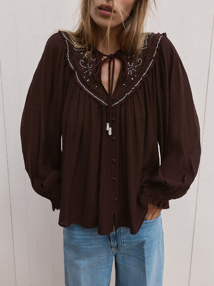 เสื้อเชิ้ตลำลองปักลูกปัดแฟชั่น - Ethnic Fashion Clothing บทวิจารณ์และราคา