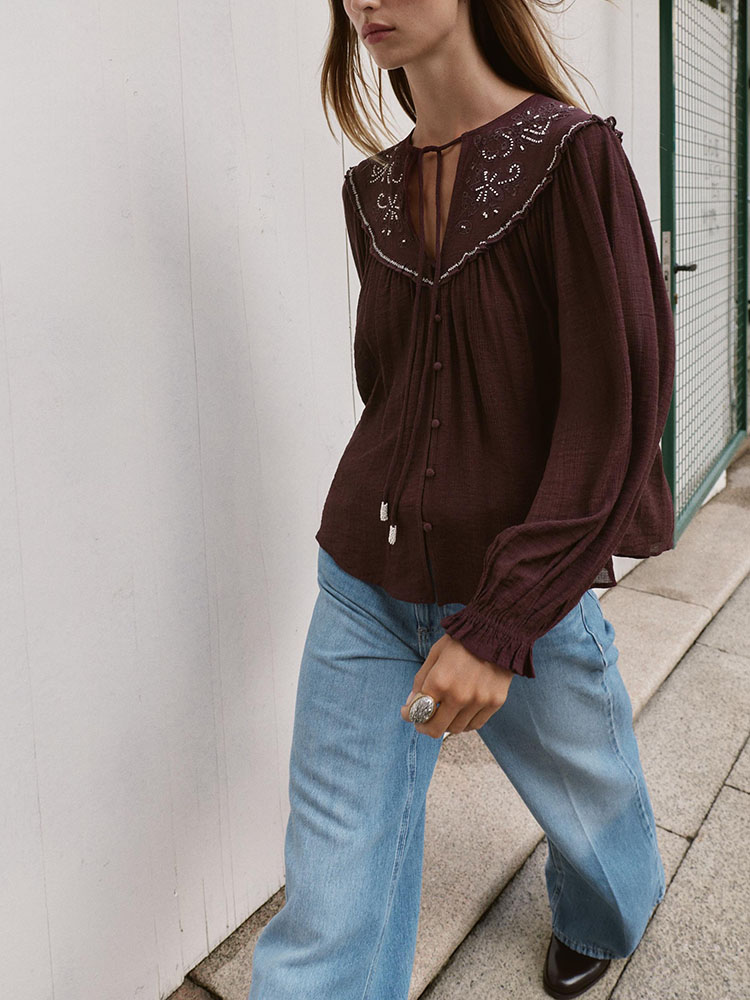 เสื้อเชิ้ตลำลองปักลูกปัดแฟชั่น - Ethnic Fashion Clothing บทวิจารณ์และราคา