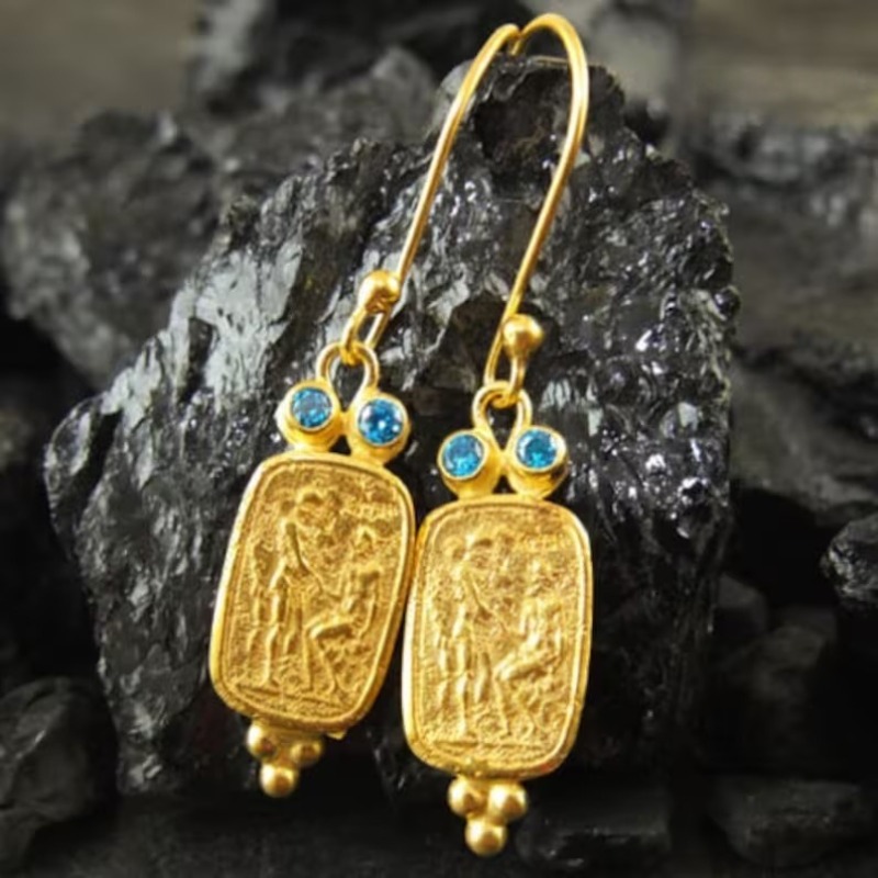 ต่างหูห้อยประดับเพชร CZ สีฟ้าท - Ethnic Fashion Wear For Women บทวิจารณ์และราคา