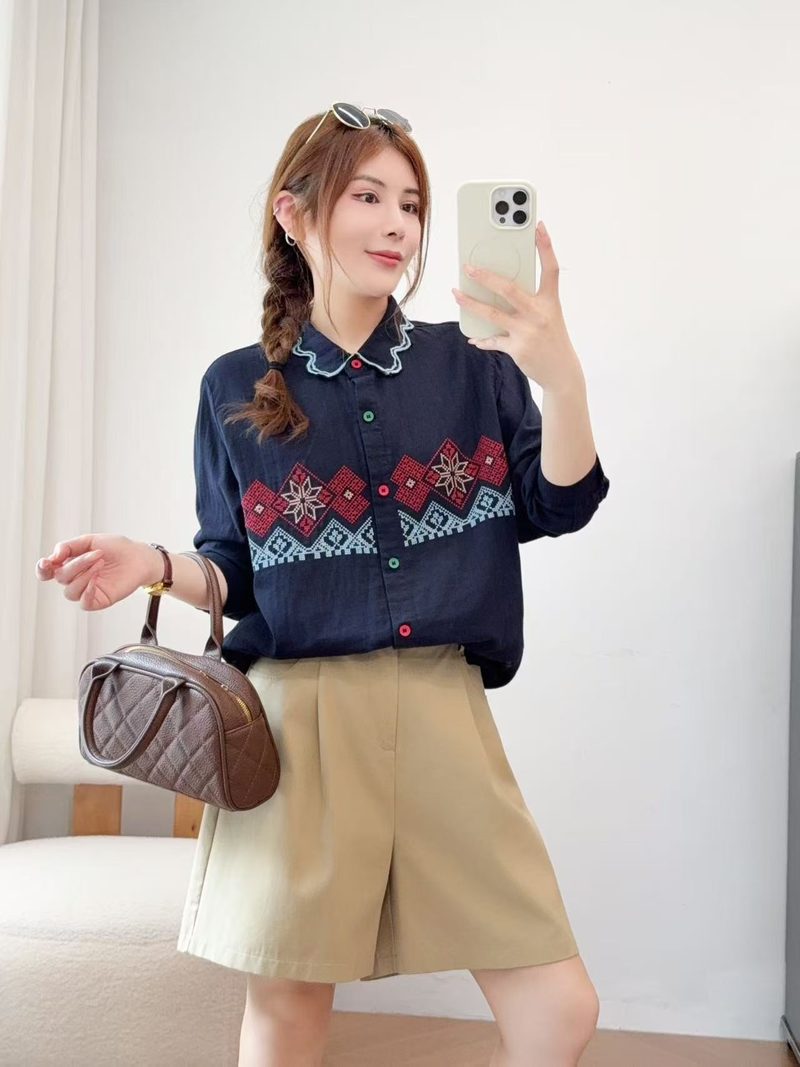 เสื้อเชิ้ตแขนยาวผ้าฝ้ายสำหรับผ - Ethnic Fashion Clothing บทวิจารณ์และราคา