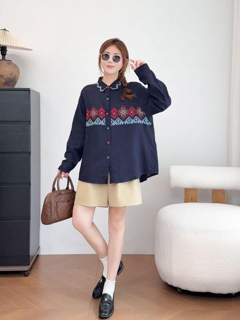 เสื้อเชิ้ตแขนยาวผ้าฝ้ายสำหรับผ - Ethnic Fashion Clothing บทวิจารณ์และราคา