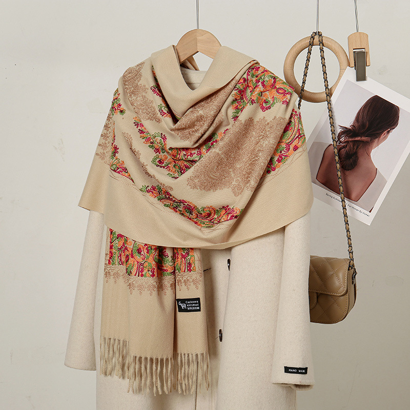 ผ้าพันคอไหมพรมเทียมปักลายดอกไม - Ethnic Fashion Sale บทวิจารณ์และราคา
